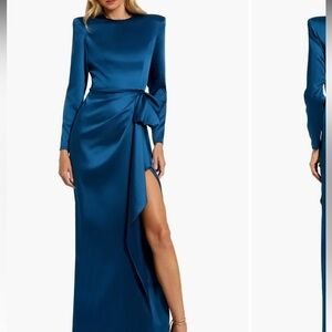 Ieena for Mac Duggal Teal Long Sleeve Dress